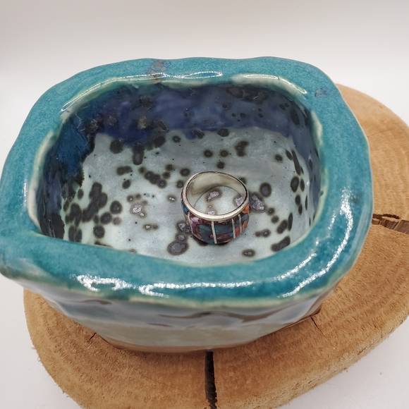Studio Pottery Signed Desert Landscape Moon Rock Art Kurinuki Square Bowl Vessel - Picture 7 of 11